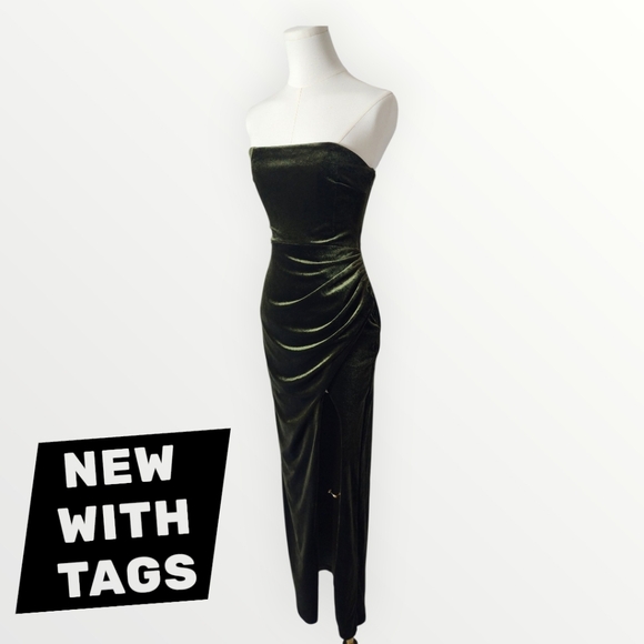 Anthropology  BHLDN  Olive Green Strapless Dress | Size XS - Picture 6 of 11